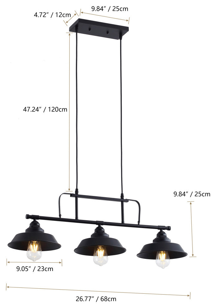 Industrial Black 3-Light Bell Shape Ceiling Pendant Lighting