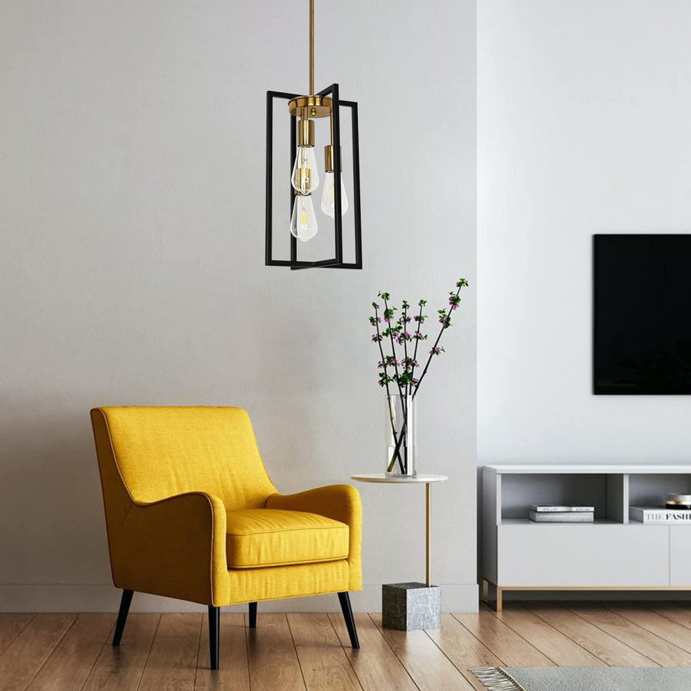 3 Light  Black and Gold Pendant Light Modern Lantern Chandelier