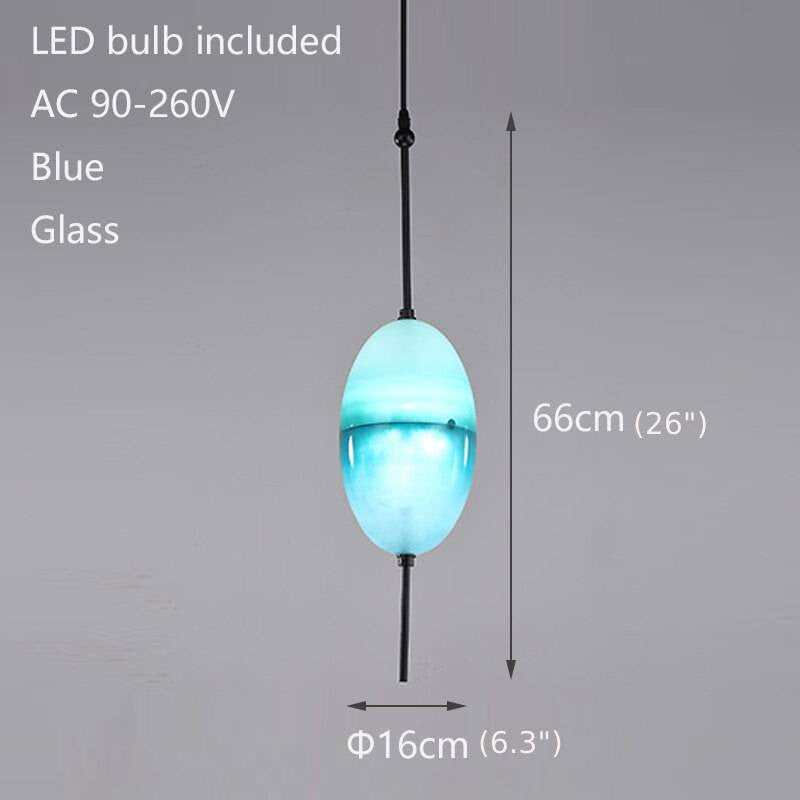 Blue/White Drop-shaped Glass LED Hanging Lamp for Kitchen Island, Blue, E