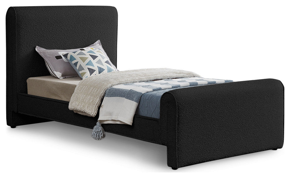 Stylus Black Boucle Fabric Full Bed, Black, Twin