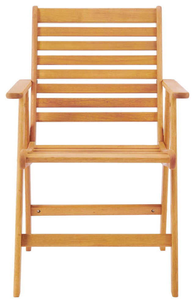 Side Dining Chair Armchair, Wood, Brown Natural, Modern, Outdoor Patio Bistro
