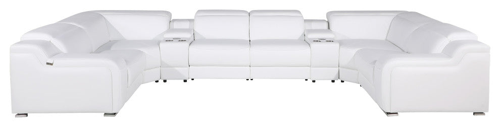 Marco-8-Piece 4-Power Reclining Italian Leather Sectional, White