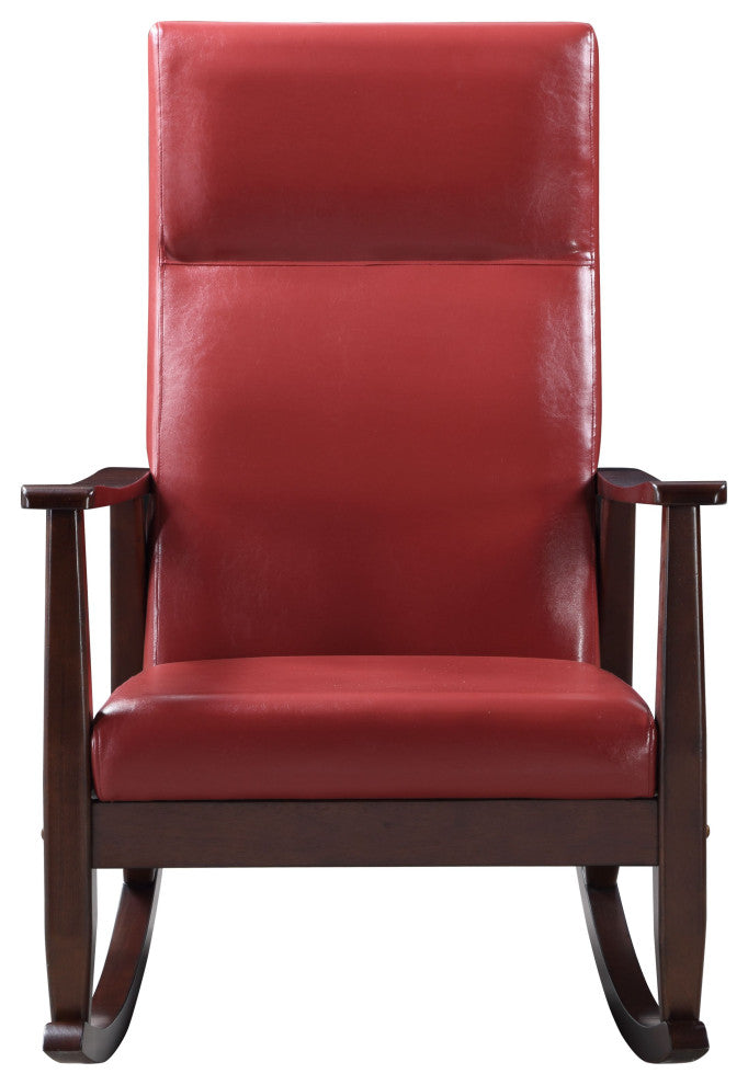 Raina Rocking Chair, Red PU and Espresso Finish