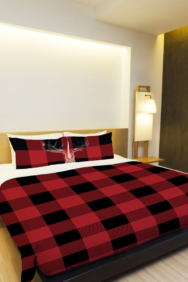 Buffalo Check Moose, Red Black Lightweight King Duvet Cover