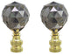 24007-42, 2 Pack Charcoal Grey Faceted Crystal Lamp Finial, Brass Plated Finish