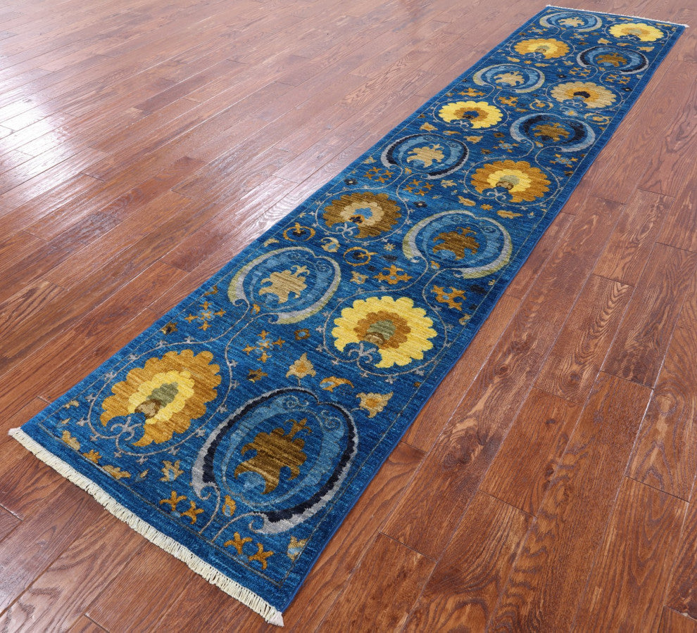 2' 6" X 11' 7" Runner Handmade William Morris Wool Rug Q6533