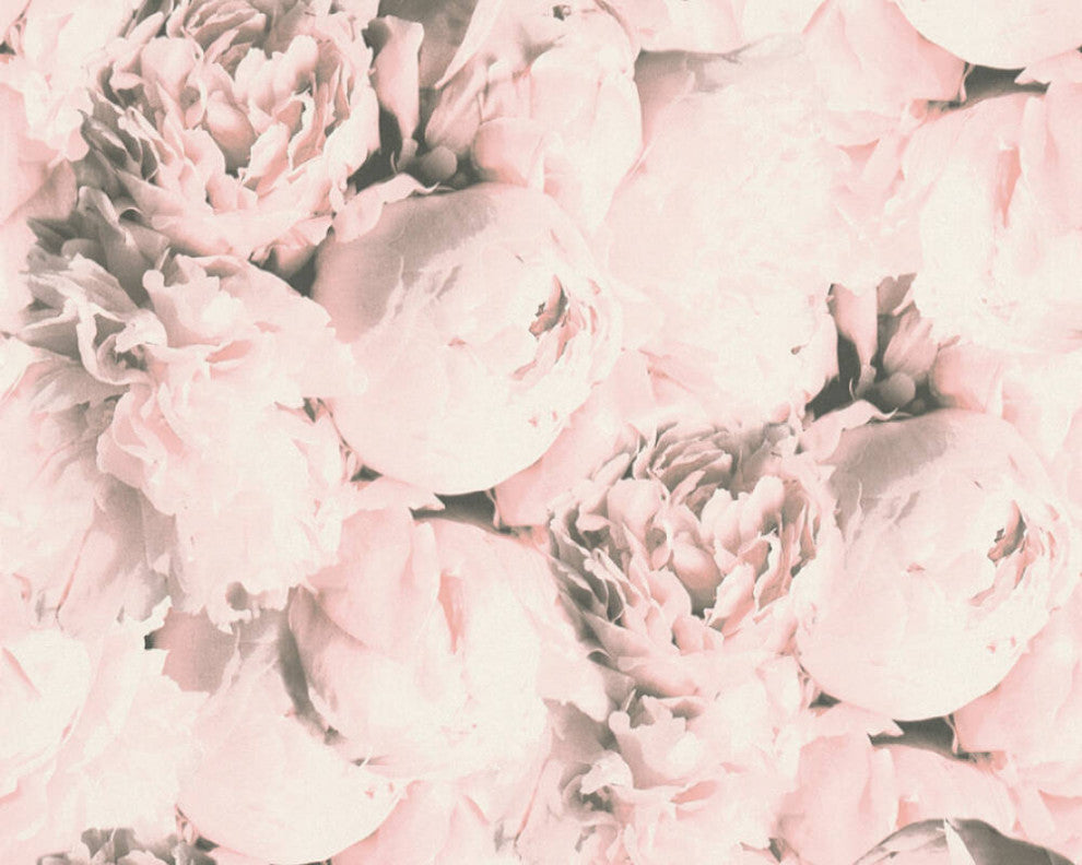 Floral Textured Wallpaper, Peony Flowers, 373982, Pink Rose Beige, 1 Roll