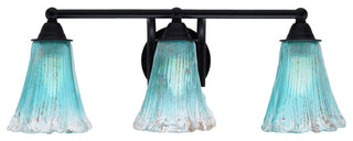 Paramount 3-Light Bath Bar, Matte Black, 5.5" Fluted Teal Crystal Glass