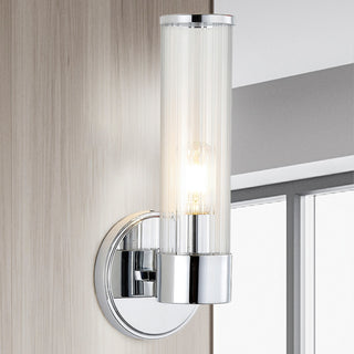 Cecil Tall Cylinder Iron/Striped Glass Modern LED Vanity, Chrome, 1-Light