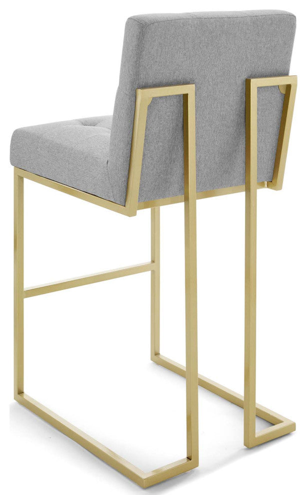 Bar Stool Chair Barstool, Fabric, Metal, Gold Gray, Modern, Bar Pub Bistro
