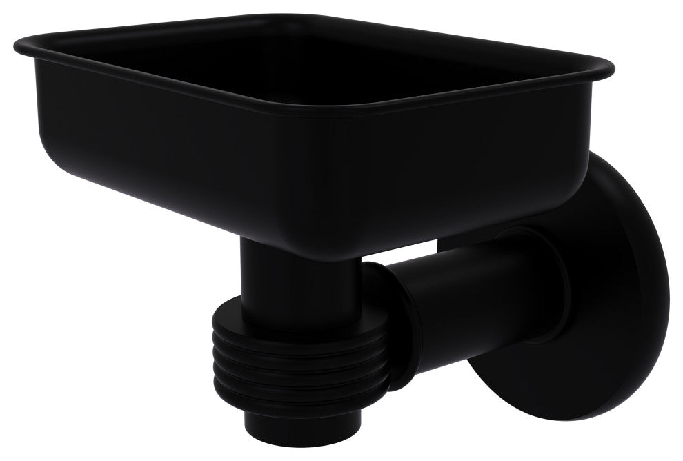 Continental Wall Mount Soap Dish Holder With Groovy Accents, Matte Black