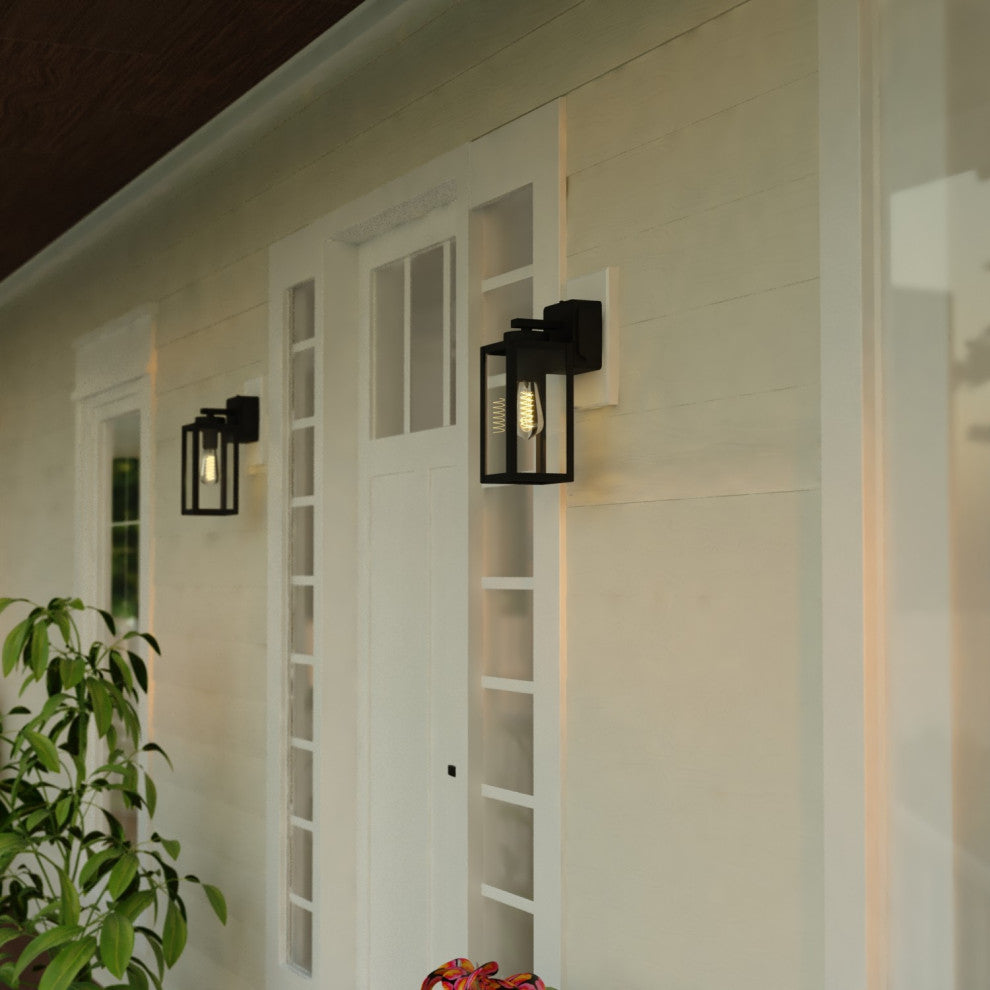 Lombard 1 Light Dusk to Dawn Black Outdoor Wall Lantern, Integrated GFCI Outlet