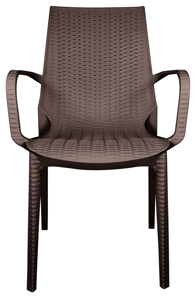 Kent Modern Stackable Outdoor Dining Arm Chair Set of 2, Brown
