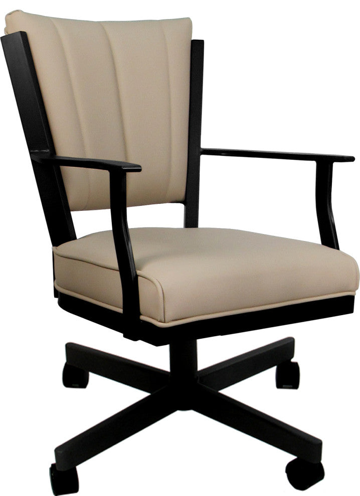 Leather Montana Dining Caster Chair Swivel Tilt with Wheels, Tan Leather on Black