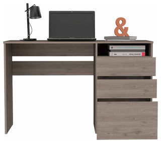 Louisiana Writing Computer Desk with Open Shelf and 3 Drawers, Light Gray