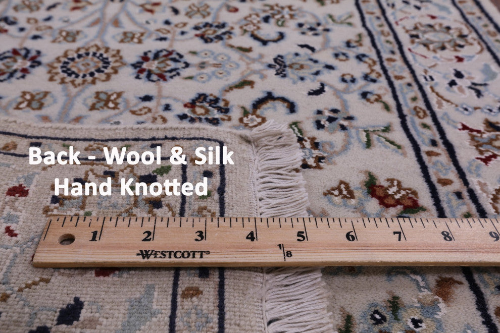 2' 6" X 19' 10" Runner Hand Knotted Persian Nain Wool and Silk Rug Q4518