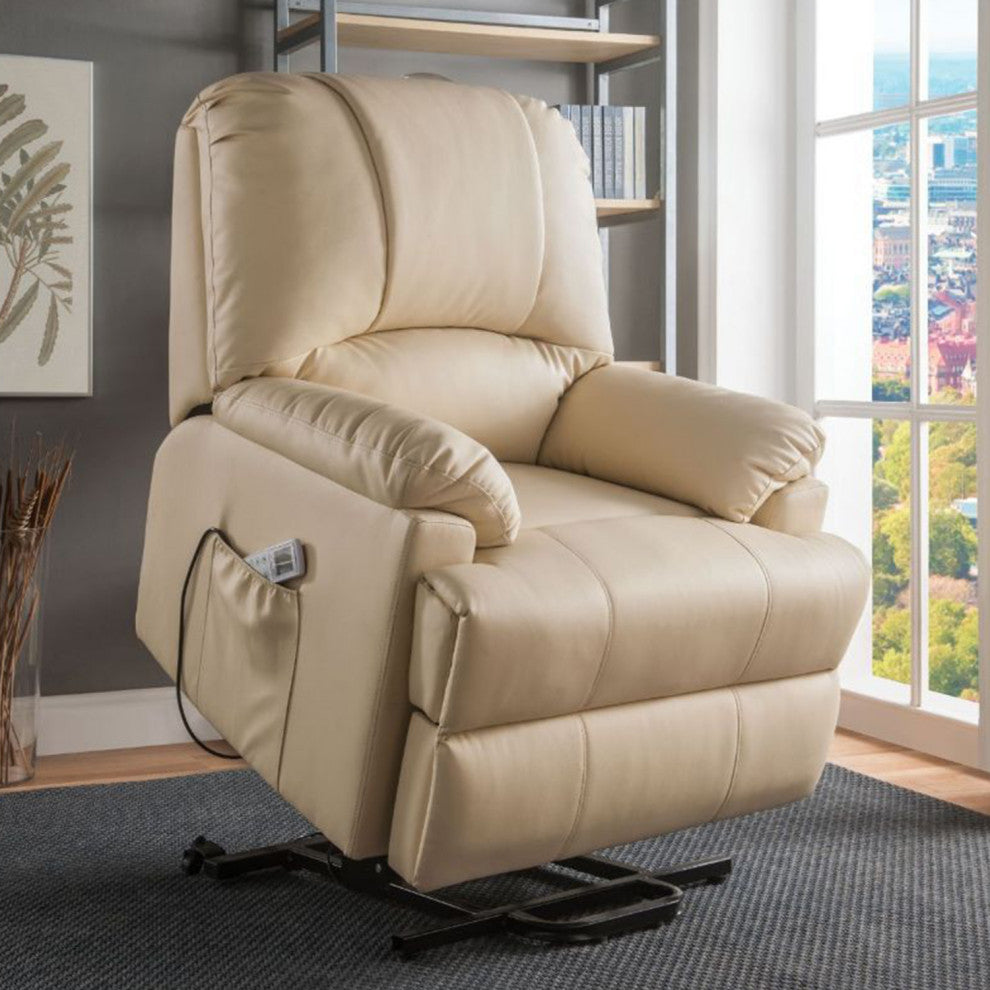 Beige PU Upholstered Recliner With Power Lift and Massage