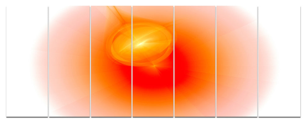 Red Luminous Misty Sphere, Abstract Canvas Art Print, 83"x32", 7 Panels