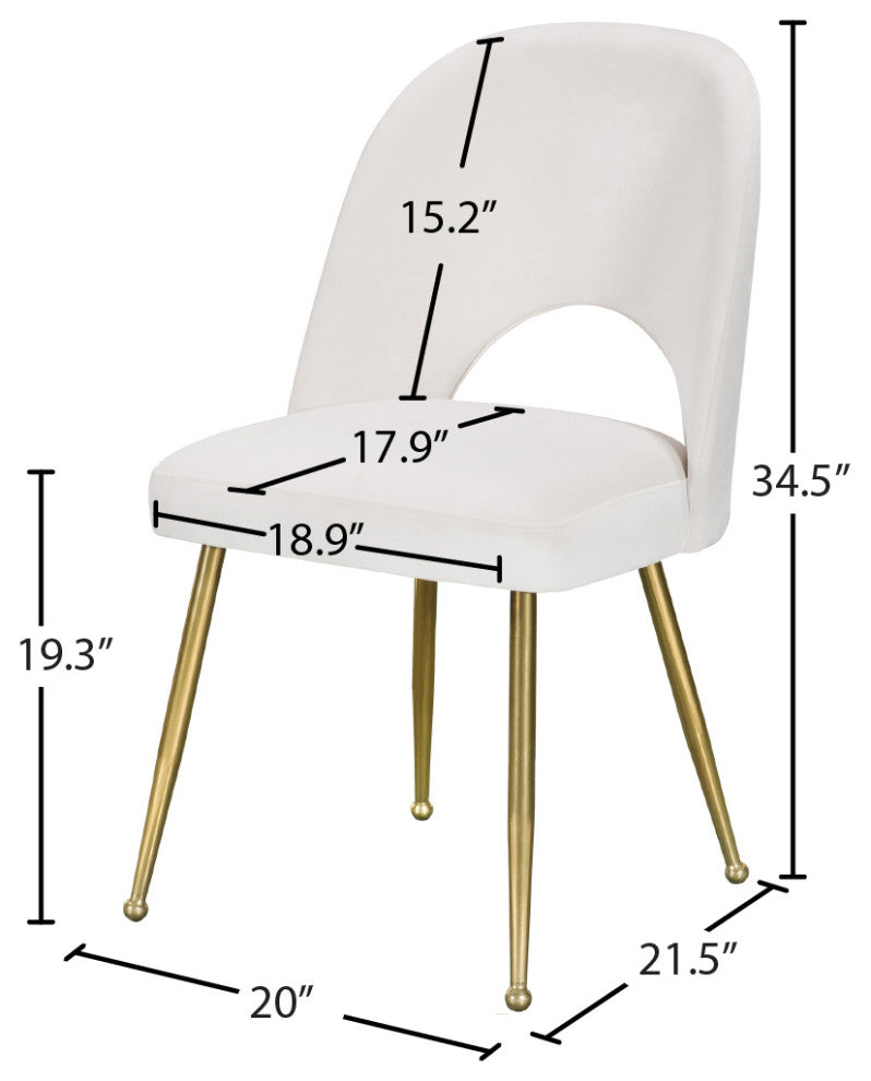 Logan Velvet Dining Chairs With Brushed Gold Legs (Set of 2), Cream