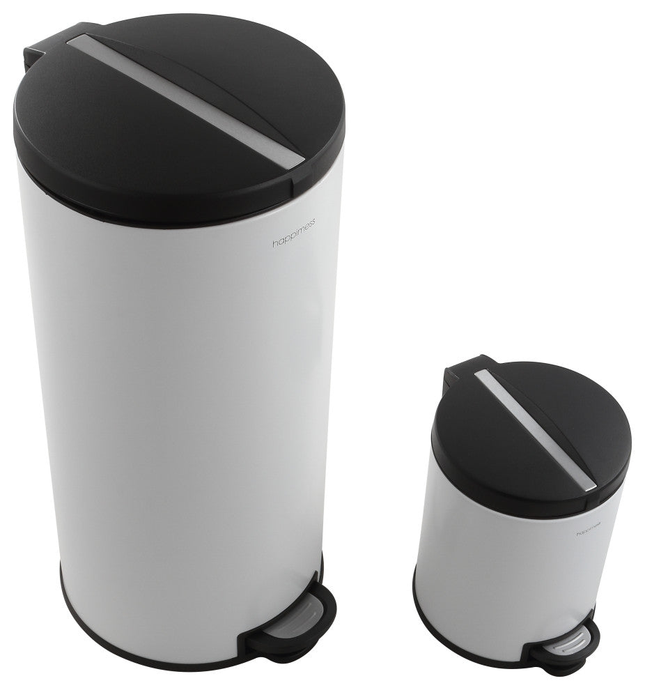 Happimess Oscar 30L and 5L Step-Open Trash Cans, 2-Piece Set, White