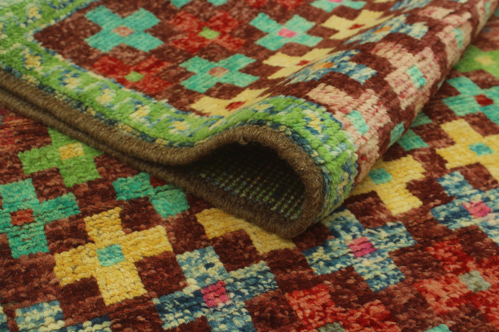 Balochi Brett Burgundy/Light Blue Rug, 3'3x4'10