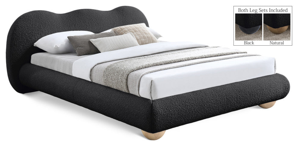 Hyde Boucle Fabric Upholstered Bed, Black, Full