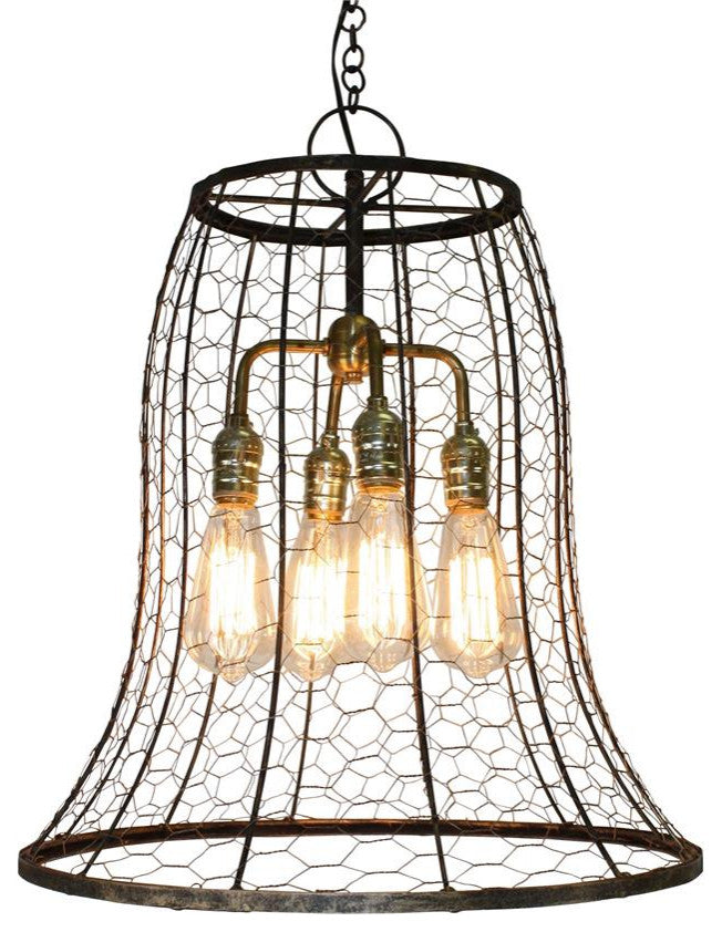 Minimalist Wire Cage Bell Shape Pendant Light Industrial Modern Open Bronze Gold