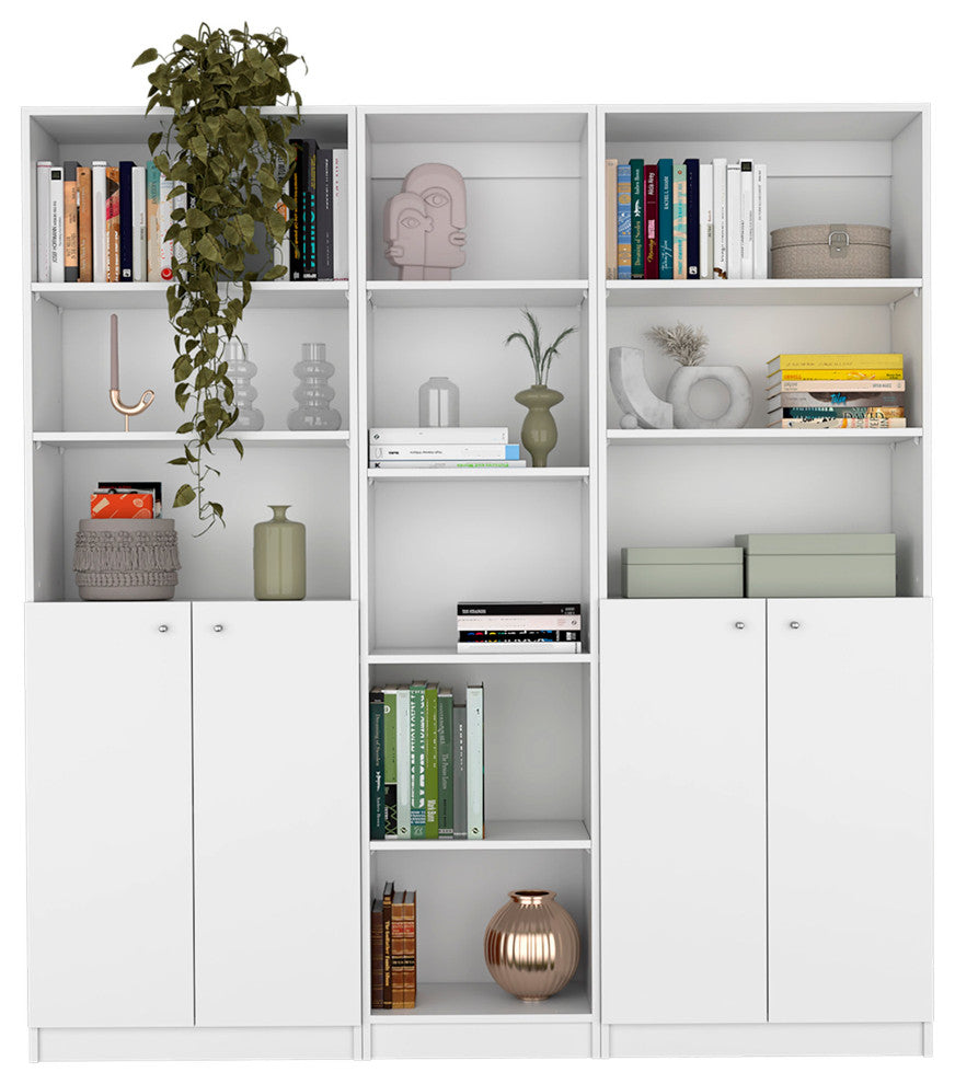 Levan 3 Piece Living Room Set with 3 Bookcases, White