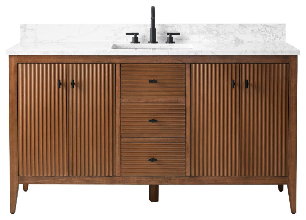 Vanity Art Freestanding Vanity, Walnut, 60", Single Sink, Matte Black