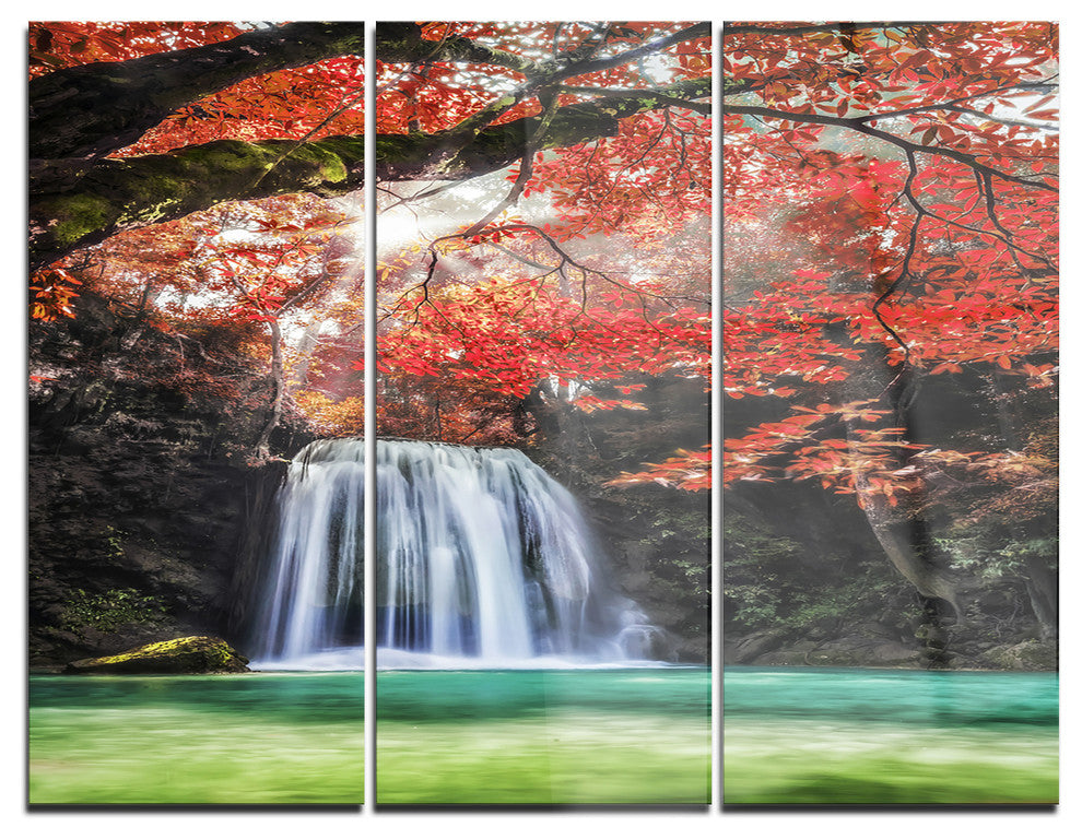 "Erawan Waterfall" Photography Glossy Metal Wall Art, 3 Panels, 36"x28"