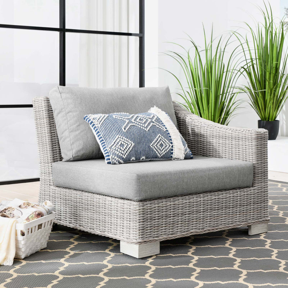Conway Outdoor Patio Wicker Rattan Right-Arm Chair Light Gray Gray -4846