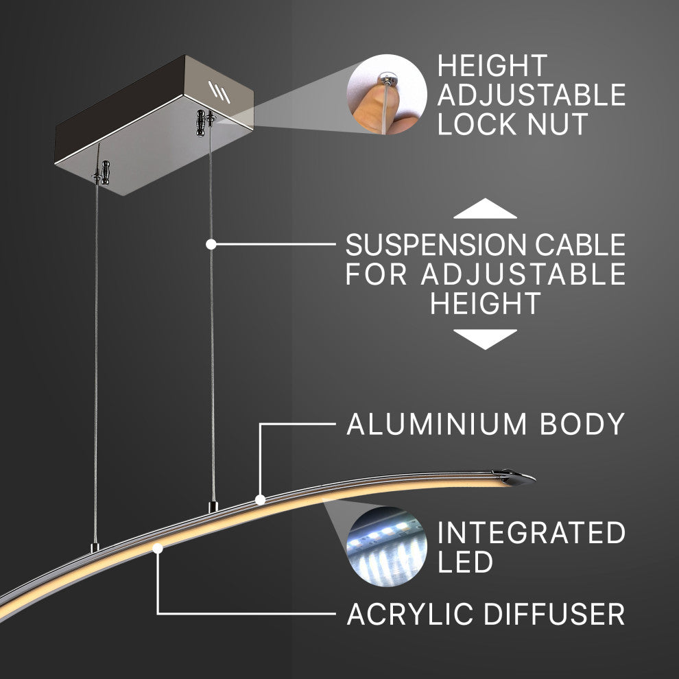 Roxanna 41.5" Dimmable Adjustable Integrated Led Linear Pendant, Chrome