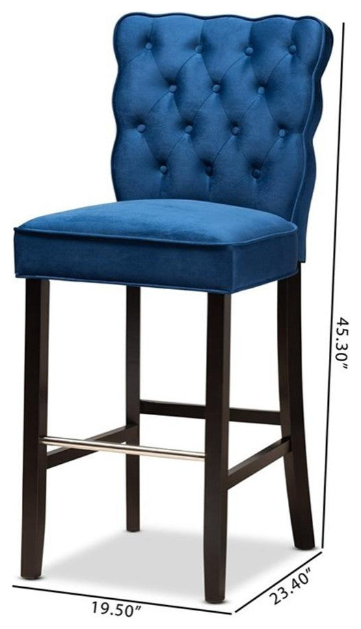 Baxton Studio Daphne Navy Blue Dark Brown Finished Wood 2-Piece Bar Stool Set