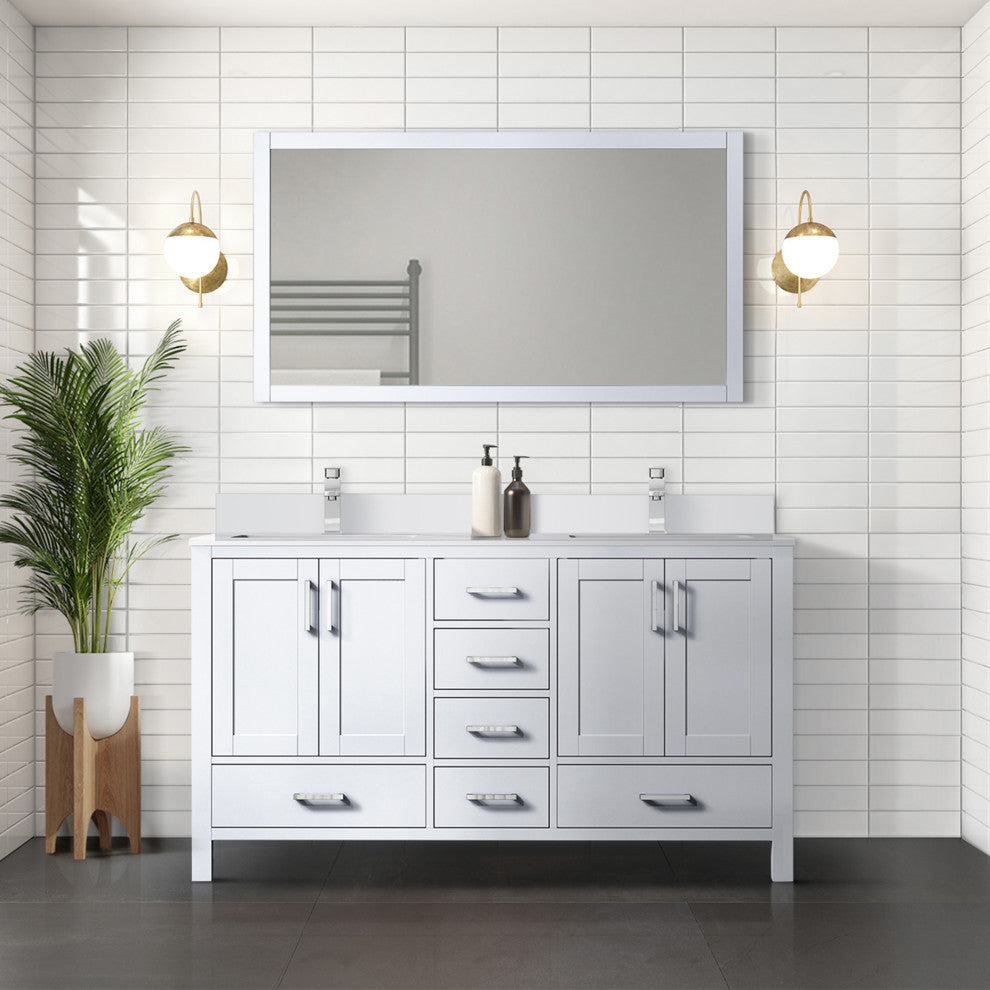 Jacques 60" White Double Sink Vanity with Quartz Top, No Mirror