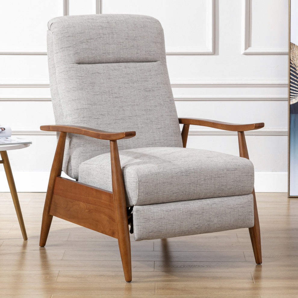 Terni Wood Arm Push Back Recliner, Performance Fabric, Sea Oat