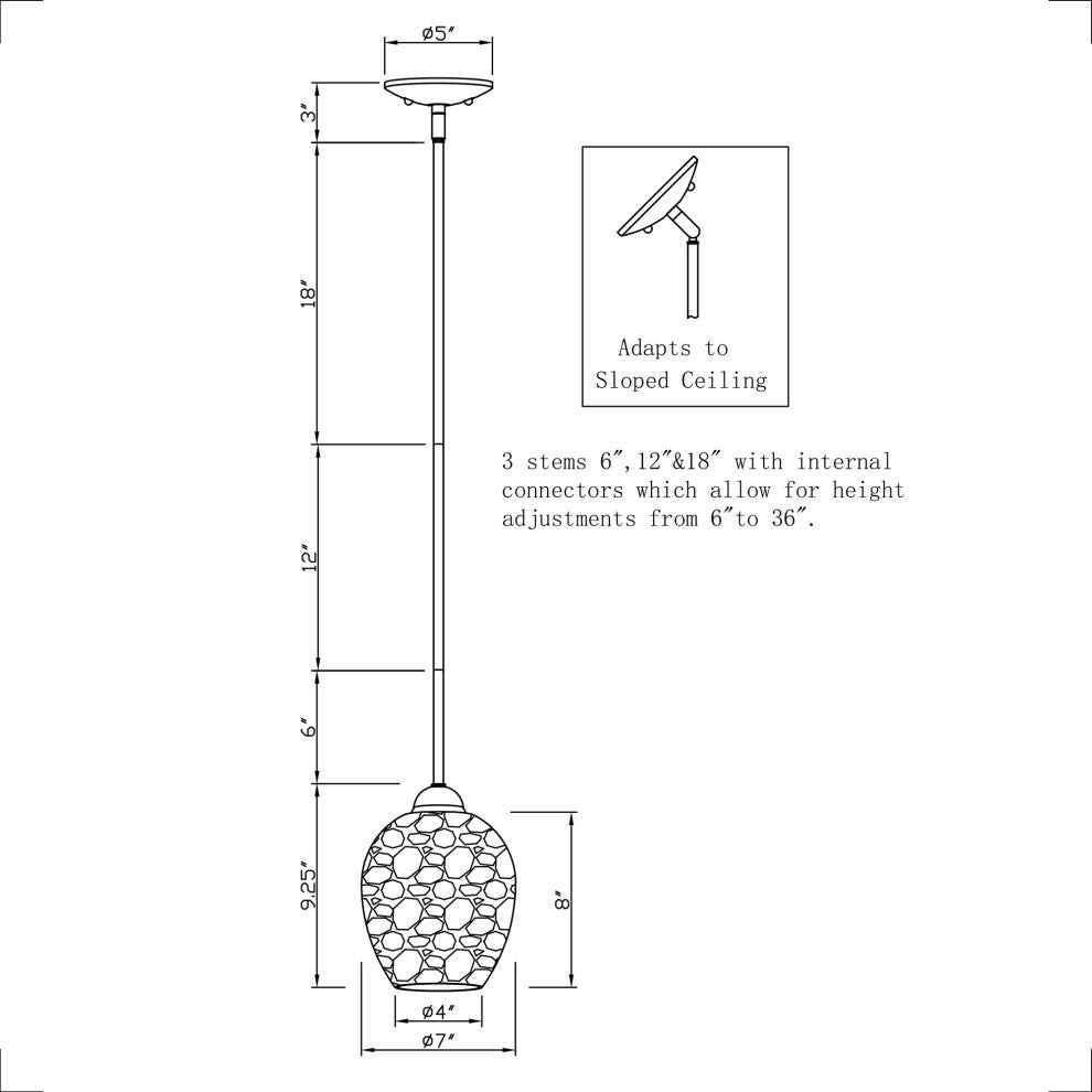 1-LT 7" Hammered Glass Pendant, Black