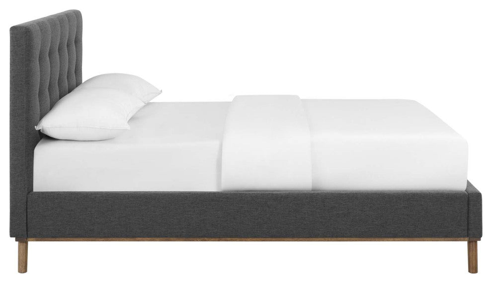 McKenzie Queen Biscuit Tufted Upholstered Fabric Platform Bed