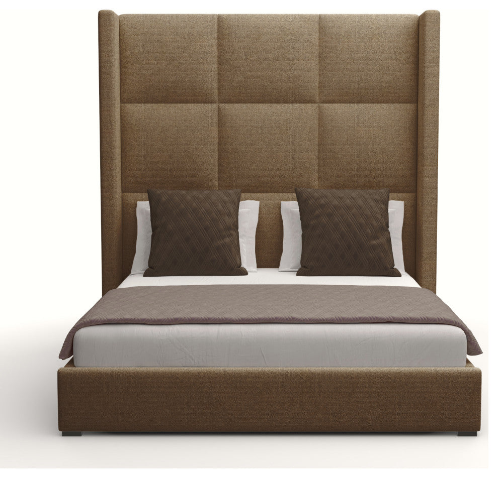 Nativa Interiors Aylet Square Tufted Bed, Brown, King, High 87"