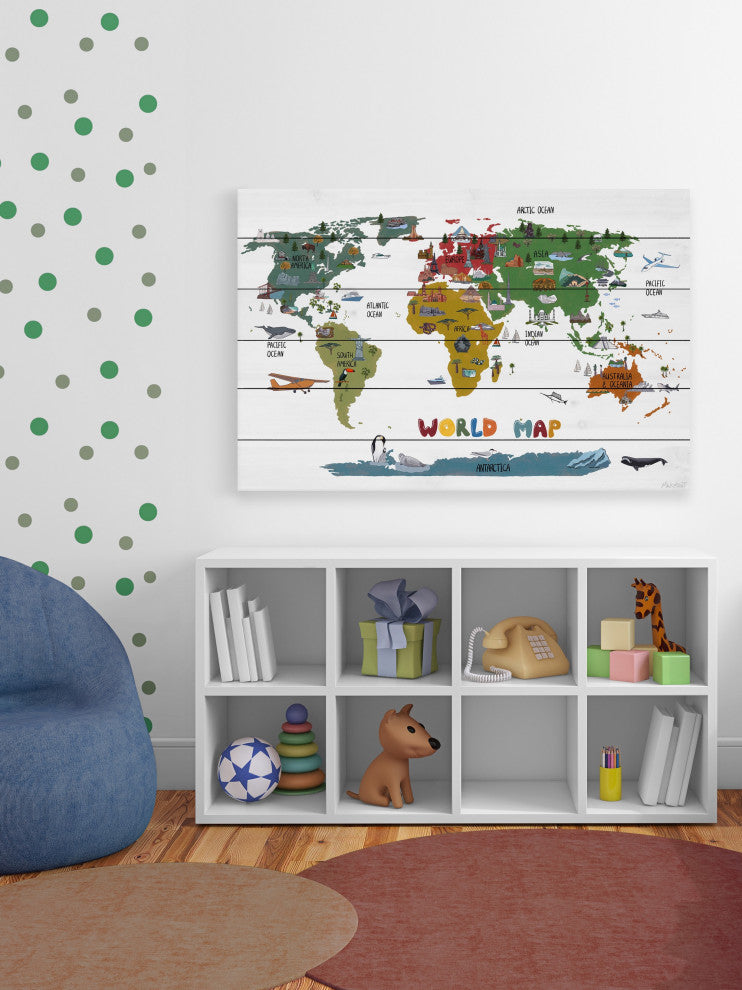 "World Destinations" Painting Print on White Wood, 60x40