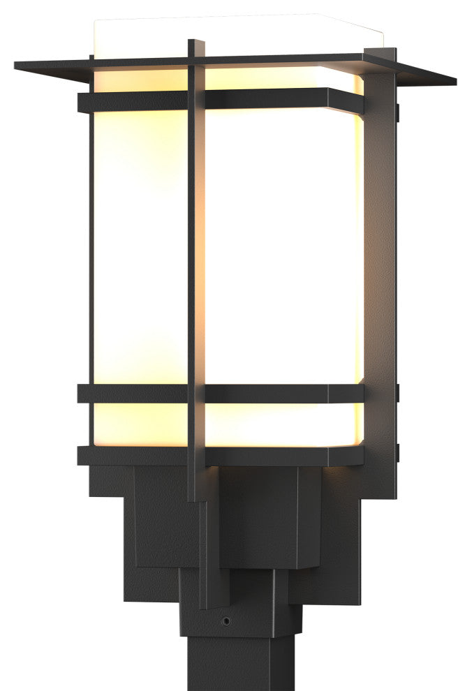 Tourou Outdoor Post Light, Coastal Black Finish, Opal Glass