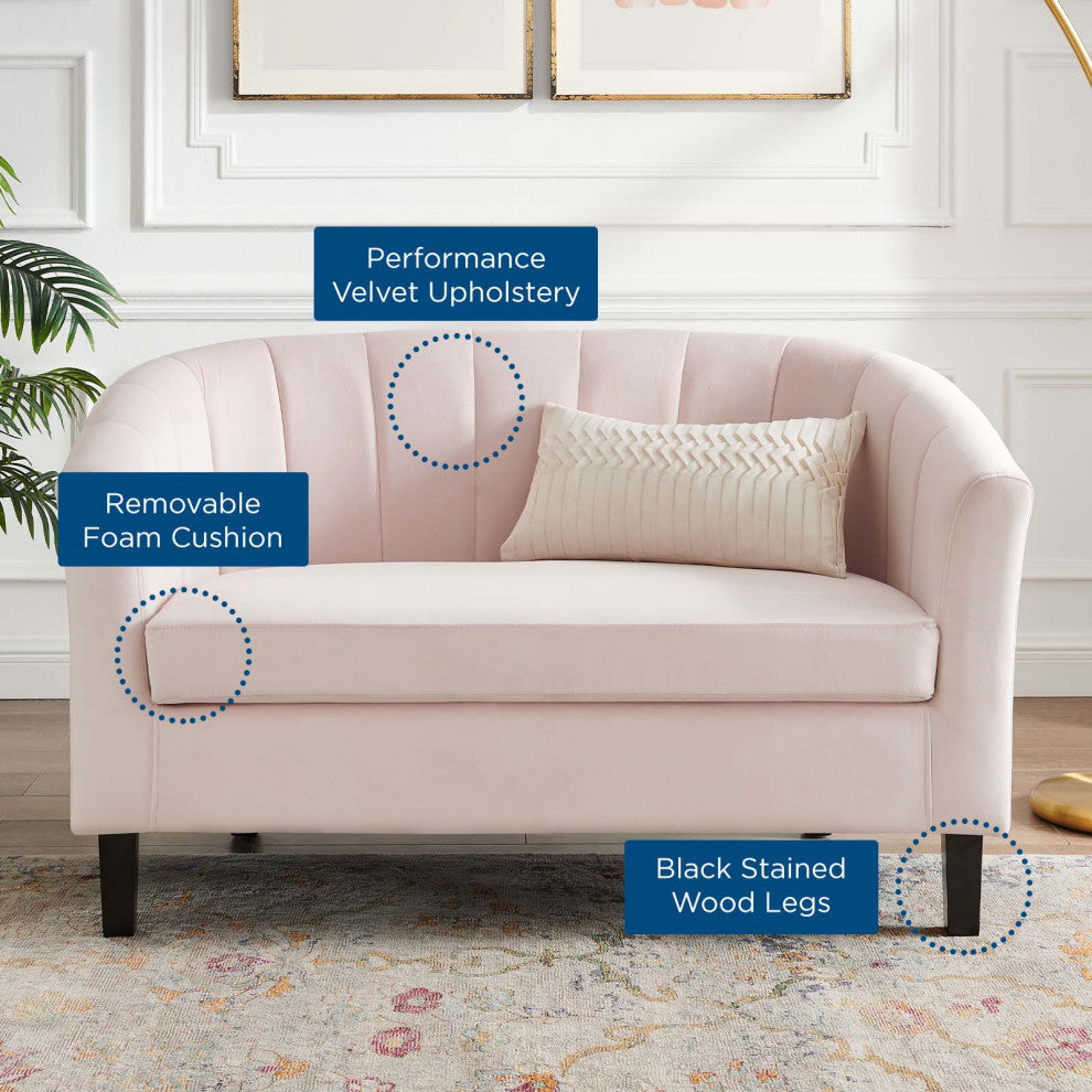 Tufted Loveseat Sofa, Velvet, Pink, Modern, Living Lounge Hotel Hospitality