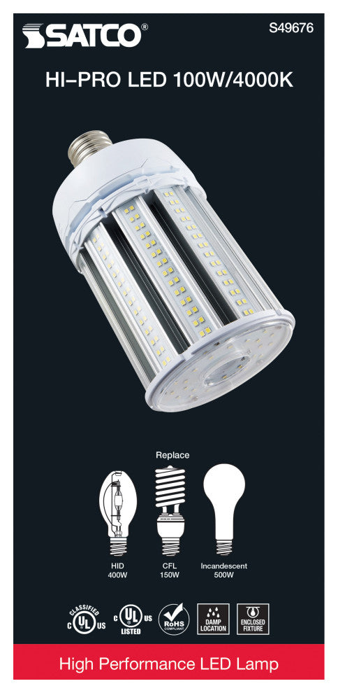 100W LED HID Replacement, 4000K, Extended Mogul Base, Type B Ballast Bypass