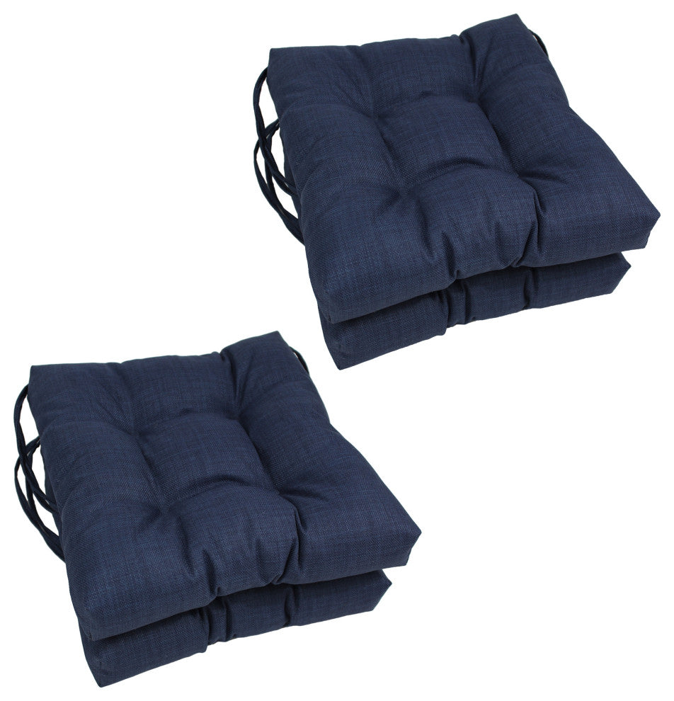 16" Spun Polyester Solid Outdoor Square Tufted Chair Cushions, Set of 4, Azul