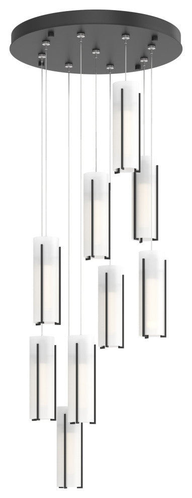 Exos 9-Light Round Pendant, Black Finish, Opal Glass, Standard Overall Height