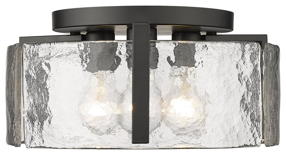 Aenon Flush Mount With Hammered Water Glass Shade