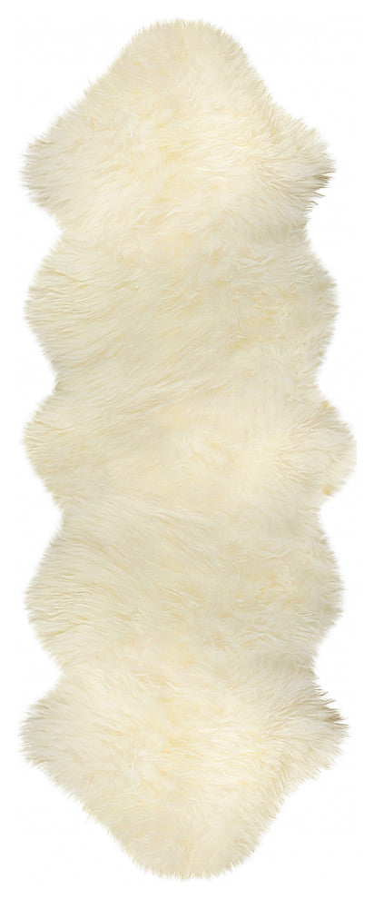 HomeRoots 24" x 72" x 2" Natural Double Sheepskin Area Rug