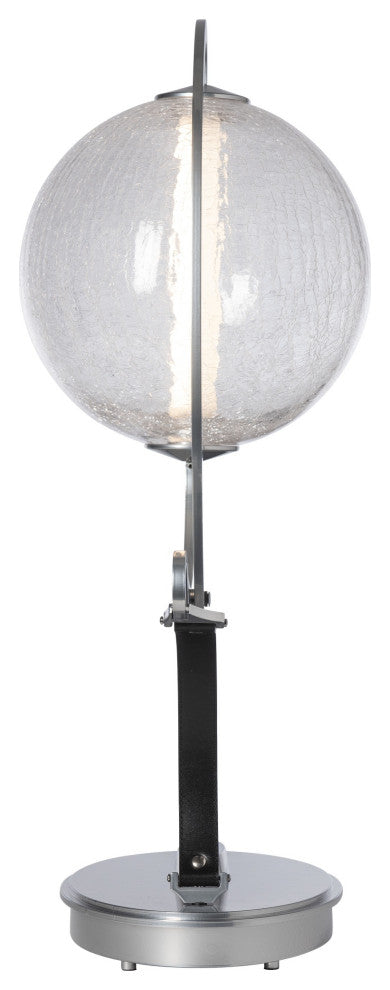 Pression Table Lamp, Sterling Finish, Black Leather, Crackle Glass