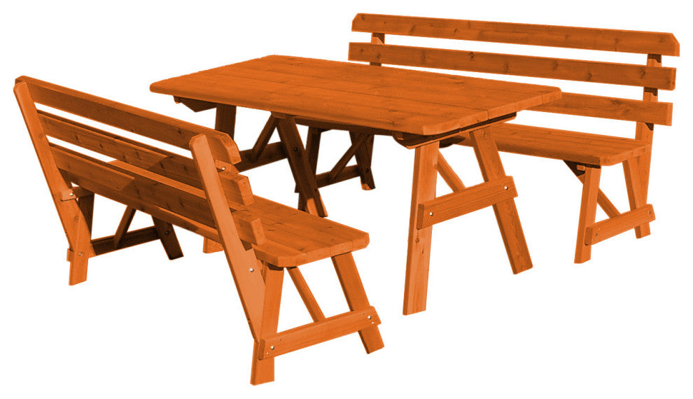 Cedar Picnic Table with 2 Backed Benches, Redwood Stain, 6 Foot