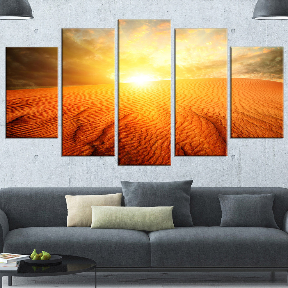 Sand Landscape with Sun, Large Landscape Canvas Art Print, 60"x32", 5 Panels