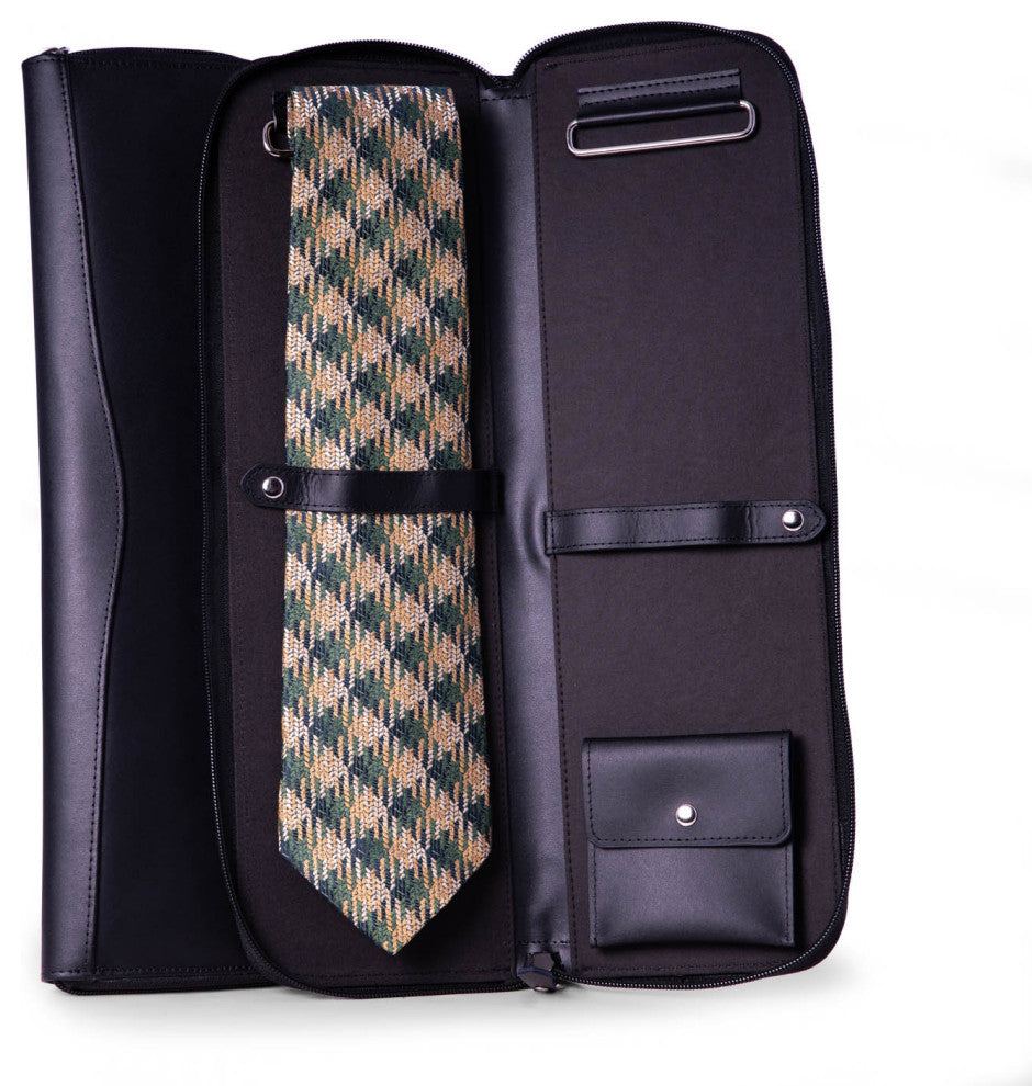 Black Leather Travel Tie Case, Removable Storage Compartment